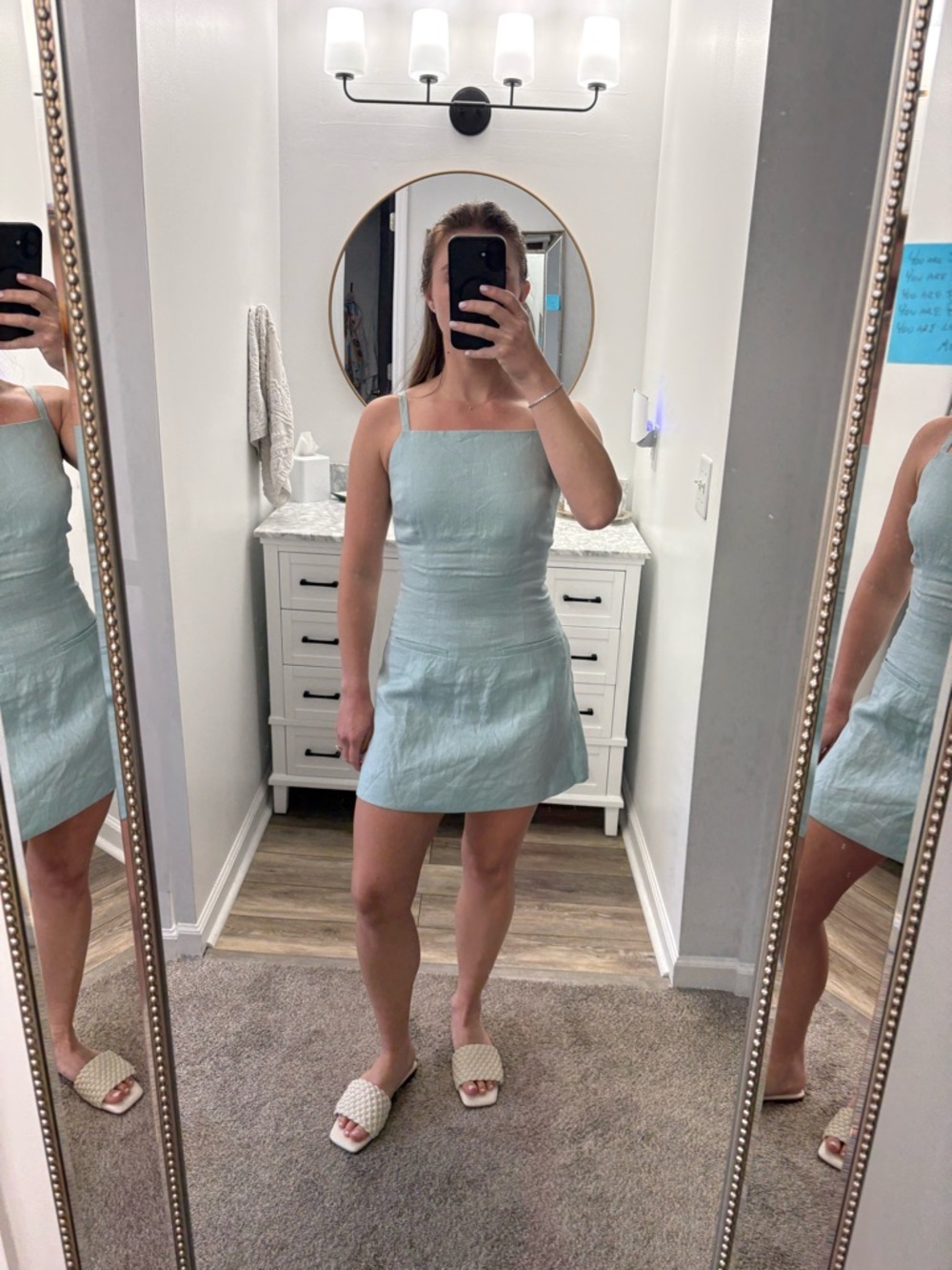 Reformation Light Blue Linen-Blend Square Neck Mini Dress size 4/S